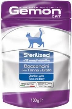 Изображение 1 - Gemon Cat Wet Sterilized Adult Тунець та шматочки дорі в желе