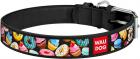 Collar WauDog Design Пончики кожаный ошейник черный