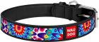 Collar WauDog Design Цветы кожаный ошейник черный