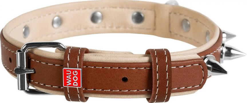 Изображение 2 - Collar WauDog Soft Кожаный ошейник с шипами коричневый