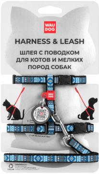 Изображение 1 - Collar WauDog Nylon Этно синий нейлоновая шлея с поводком для котов