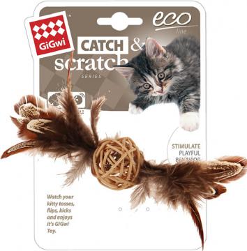 Изображение 2 - GiGwi Catch&Scratch Плетений м'ячик з пір'ям