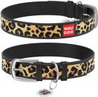 Collar WauDog Design Леопард qr паспортом черный