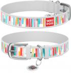 Collar WauDog Design Яркие полосы с qr паспортом белый