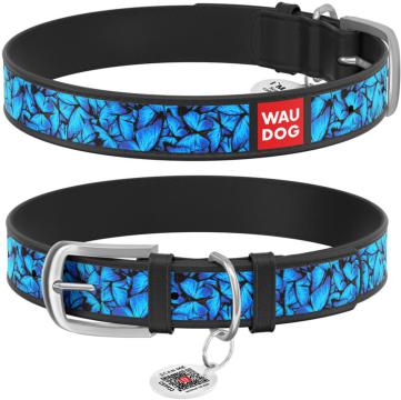 Изображение 1 - Collar WauDog Design Голубые бабочки с qr паспортом чорний