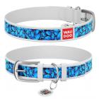 Collar WauDog Design Голубые бабочки с qr паспортом белый